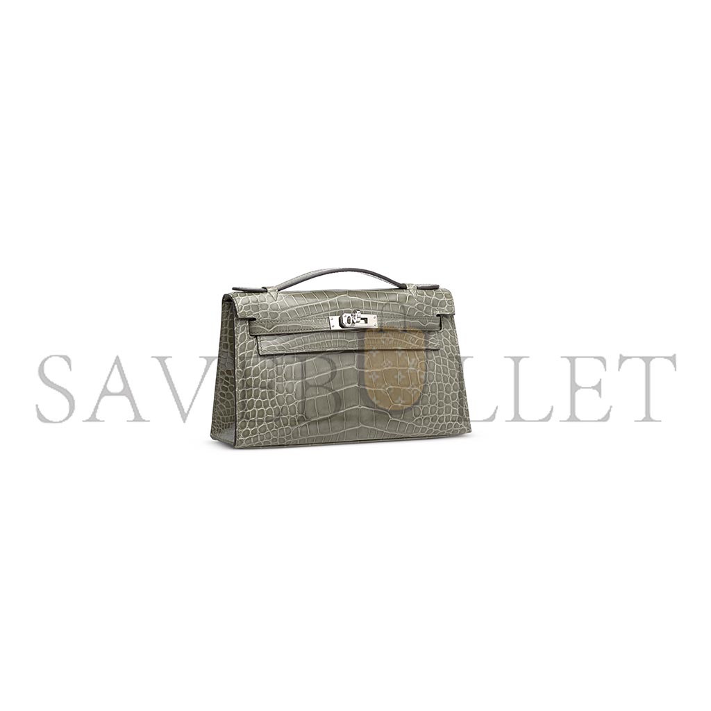 H**mes master a shiny alligator kelly pochette with palladium hardware (22*14*7cm)